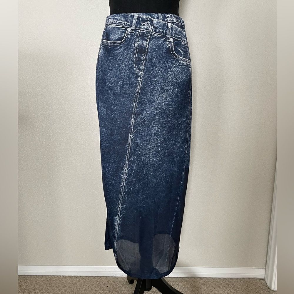 Zara Blue Denim Midi Skirt